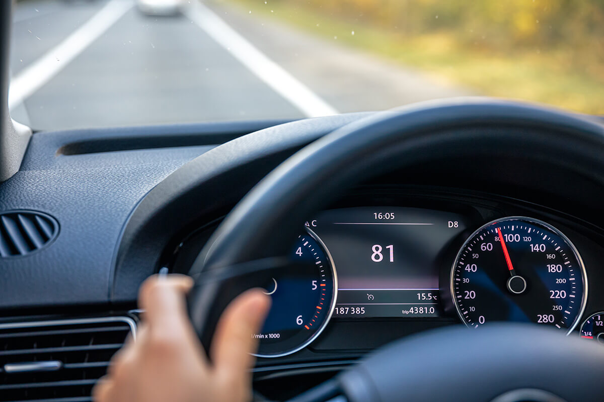 dashboard view from drivers perspective with all electronic information about the car